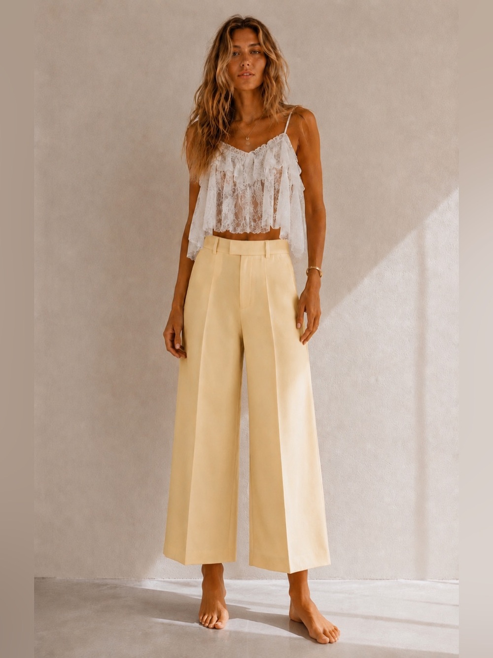 Zara pale yellow high waisted wide leg pants